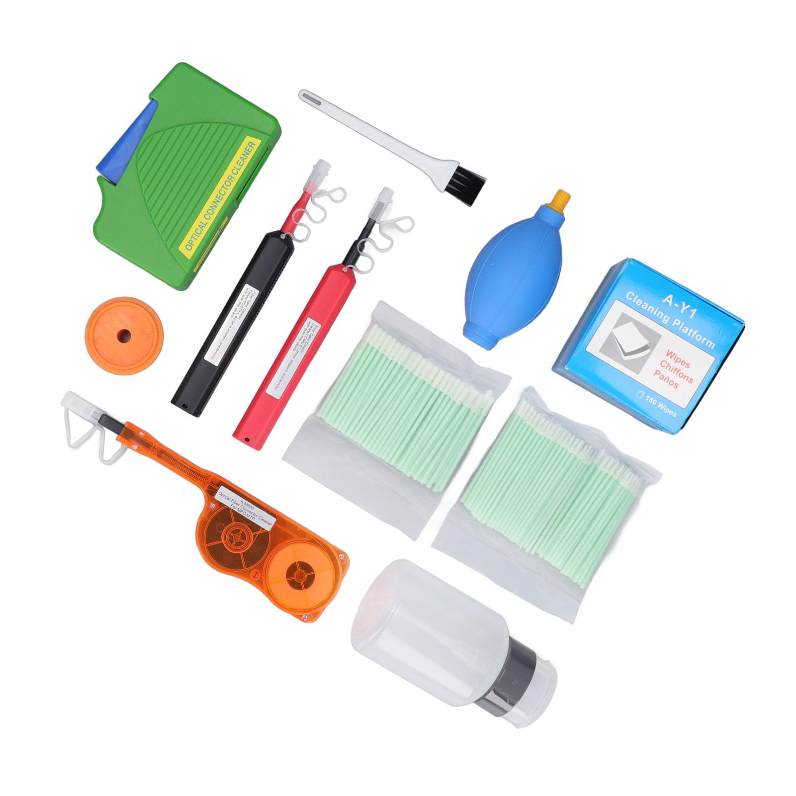 Jeffergarden Kit di Pulizia in Fibra Ottica 12 Pc con Detergenti 1,5 Mm 2,5 Mm, Strumenti Anti-statici, Ideali per i Connettori SC FC ST LC MU e l'uso MTP MPO