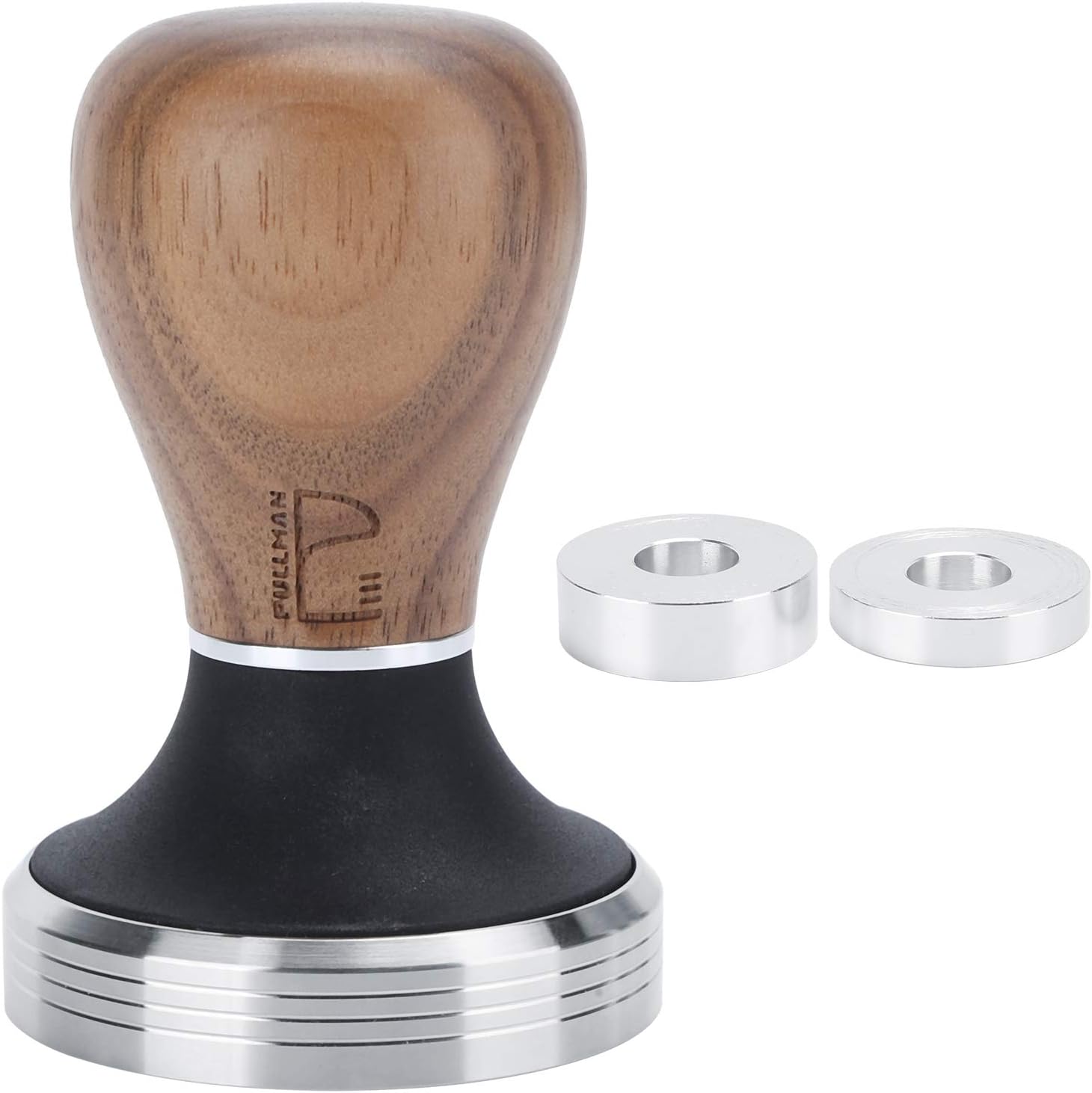 58mm Espresso Tamper,Wooden Coffee Tamper,Espresso Hand Tamper 304 Stainless Steel Flat Coffee Tamper Powder Pressed Hammer with Height Adjustable Wooden Handle(Original dark wood)