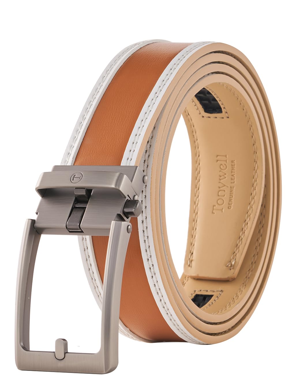 Tonywell Men's Leather Ratchet Belt, 1 3/8" Adjustable Dress Belt, Trim to Fit