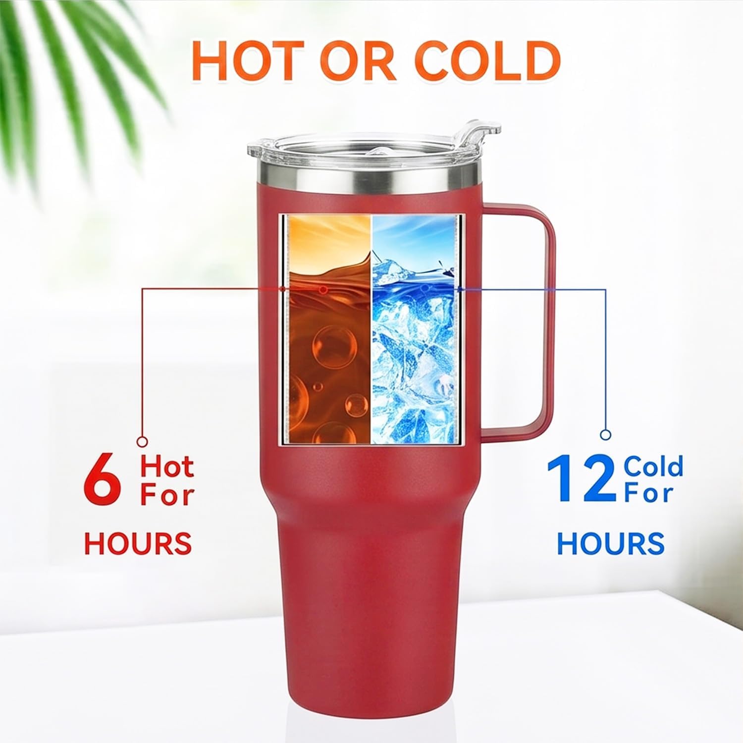 HASLE OUTFITTERS 40 oz Stainless Steel Tumbler with Handle, Vacuum Insulated Tumblers Bulk, Reusable Double Wall Travel Coffee Mug, Durable Powder Coated Water Bottles(Wine Red, 1) image 2