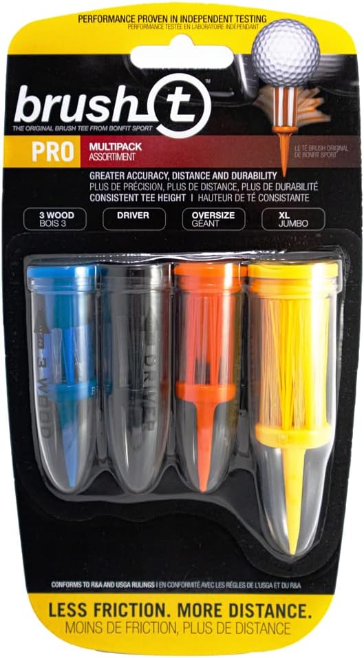BRUSH T Premium Plastic Golf Tees, Unbreakable Innovative Design, Consistent Height, Perfect Golf Gift for Men and Women. Multiple sizes 2", 2.2", 2.4", 3 1/8" - 4 Pack (3 Wood, Driver, Oversize, XLT)