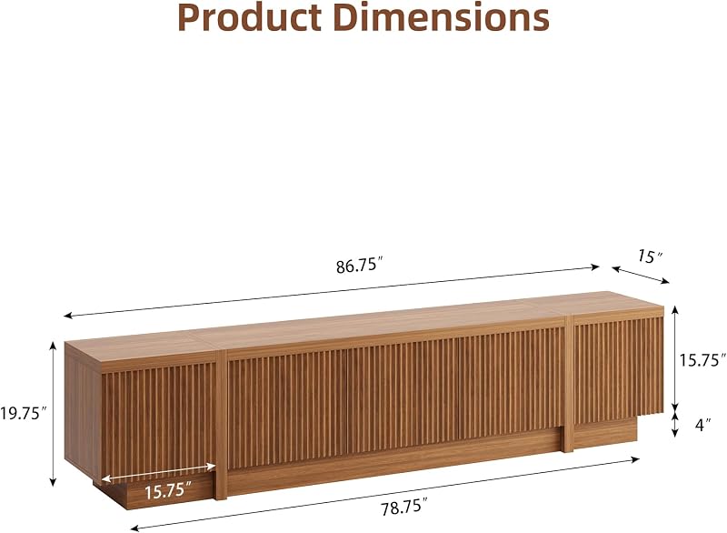 Fluted TV Stand with Storage, 86.75" Large Entertainment Center, Walnut image 2