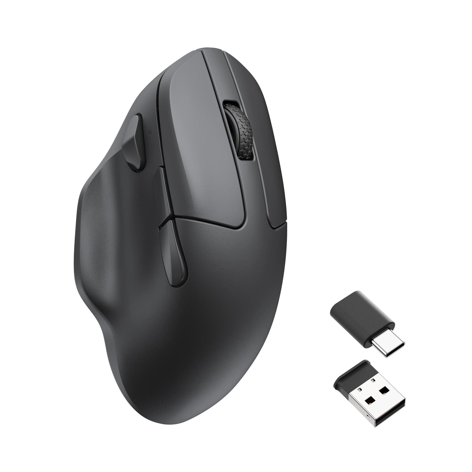 Keychron M7 Kabellose Optische Maus, 2.4G/Bluetooth/Kabelgebunden Ergonomisches Design Leichtgewicht 63g Anpassung Makrotaste (Schwarz)