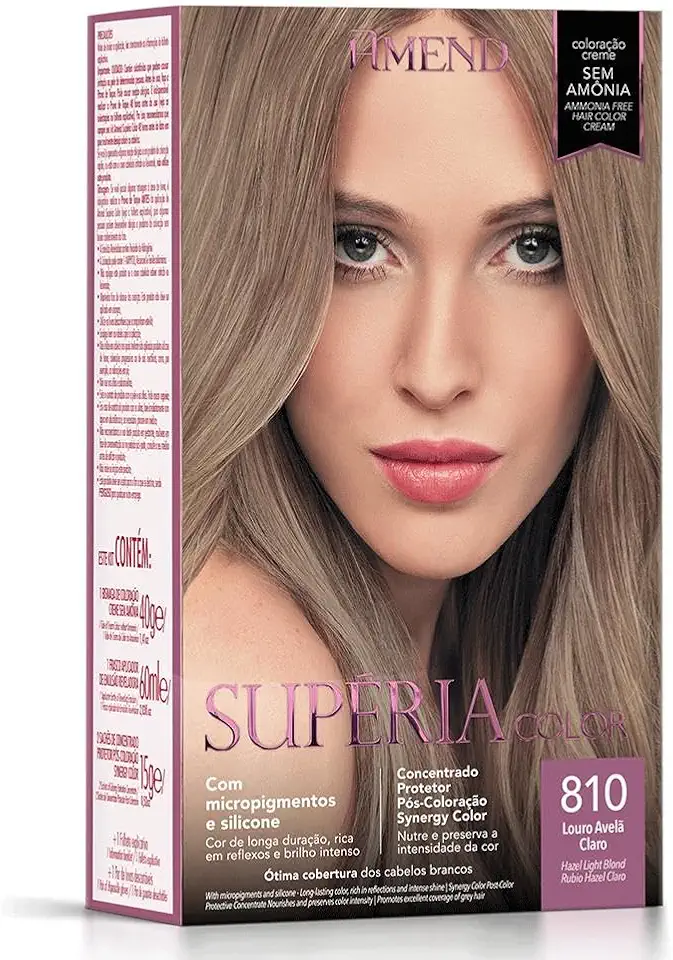 Kit Banho De Brilho Amend Supéria Color, 100g, Sem Amônia, Condiciona Os Fios Realçando A Cor, Brilho Intenso E Vitalidade Aos Cabelos, Sem Amônia E Sem Oxidantes (810 Louro Avelã Claro)