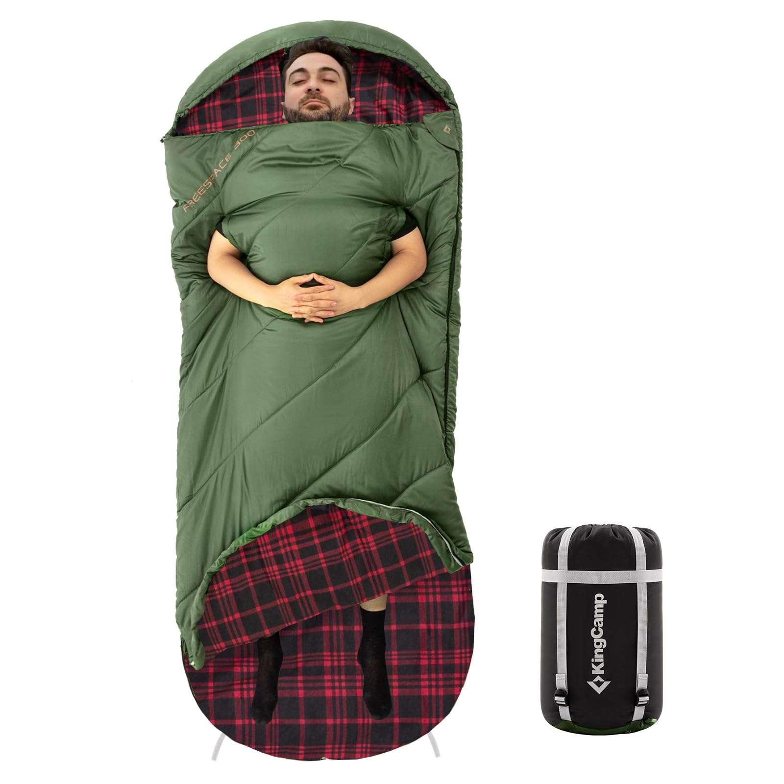 KingCamp XXL Extra Wide Cotton Sleeping Bag for Adults Wearable Green — image 1