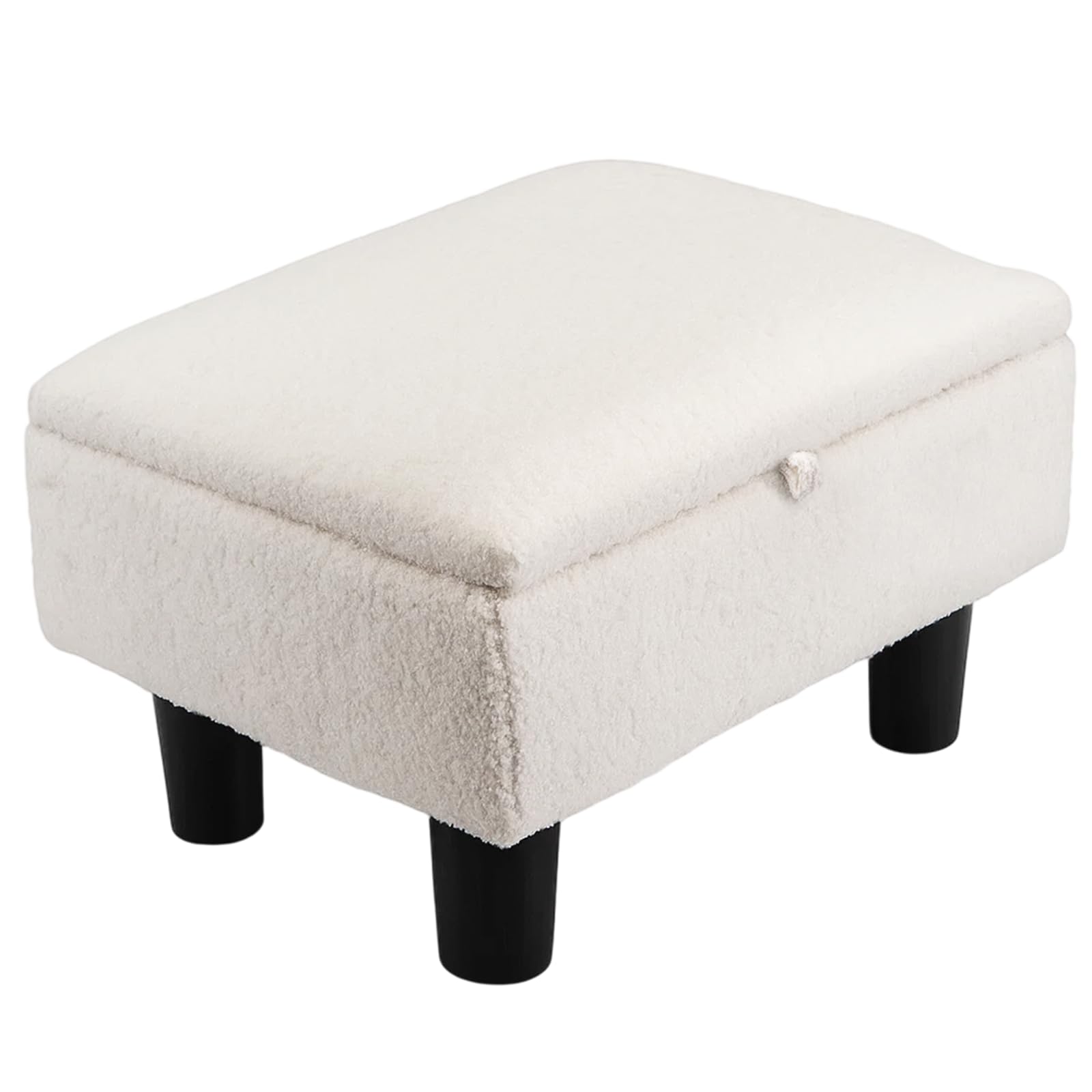 ANYVOYAGE Footstool with Storage, Small Ottoman Stool, Teddy Fleece Fabric Footstool with Padded Seat, Sofa Footrest Extra Seating for Bedroom Living Room Entryway, 15.7"×11.8"×9.4", Teddy White