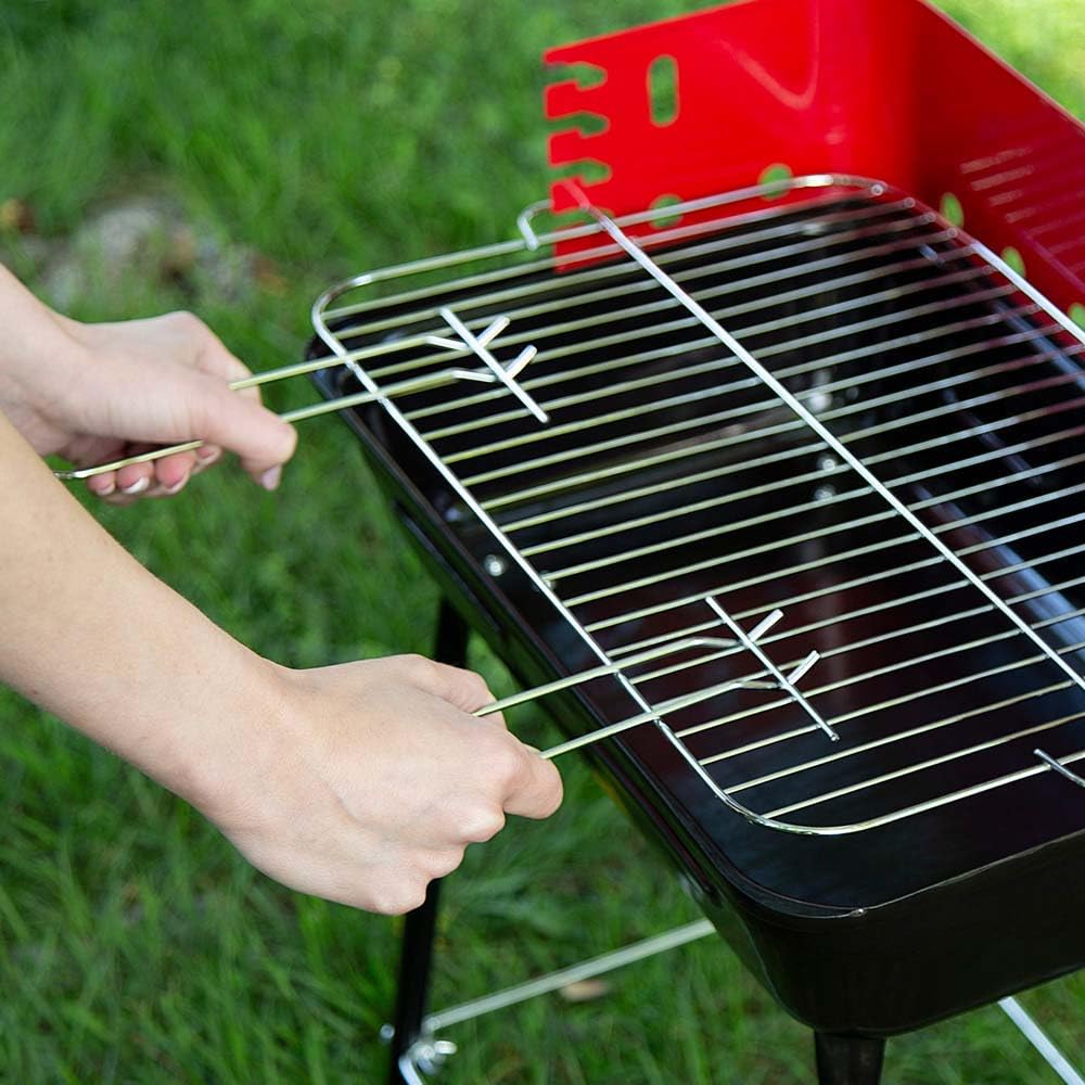 AKTIVE Barbecue Portable au Charbon de Bois, avec Pare-Vent, en Acier, Grille Réglable Sur 4 Hauteurs, Petit Format, 42X42X54 cm, Barbecues au Charbon de Bois, Bbq, Cuisine Extérieure