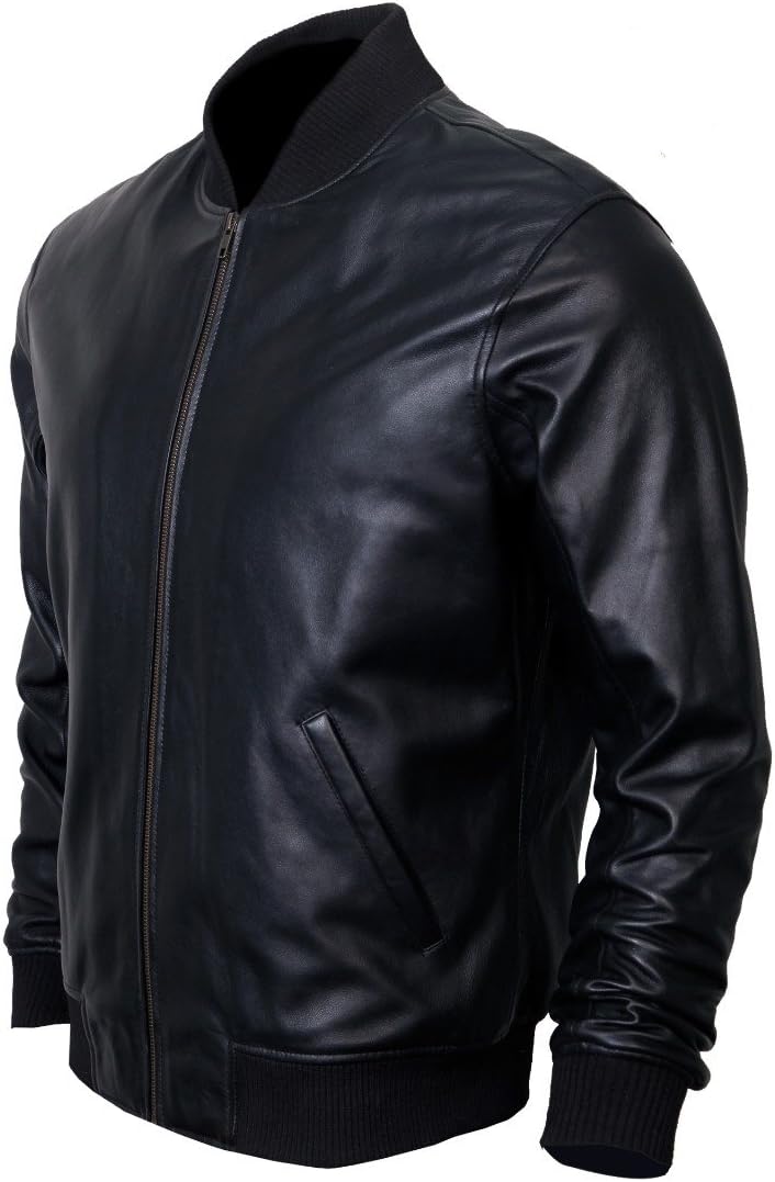 DE - MARCA Bomber Jacket men, Black Genuine Lambskin Leather Jacket for Men, Novelty Style …