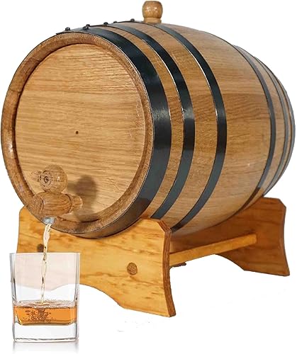 Barril de envejecimiento de roble de 3 litros con soporte, bung y espita  Barril de vino de madera para whisky  para el cervecero casero,