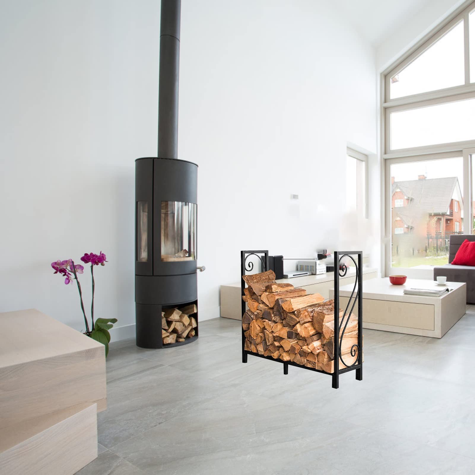 Portalegna da ardere in metallo resistente, con gambe, altezza 100 cm, ideale per stufe a legna, camino, veranda, balcone e soggiorno