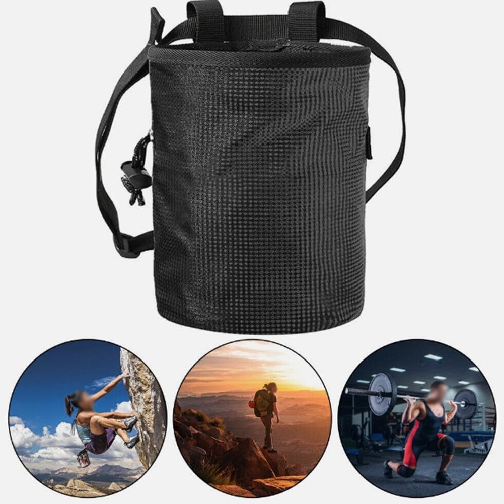 Bolsa de magnesio de poliéster resistente al desgaste con cinturón ajustable 12 x 8 x 16 cm negro