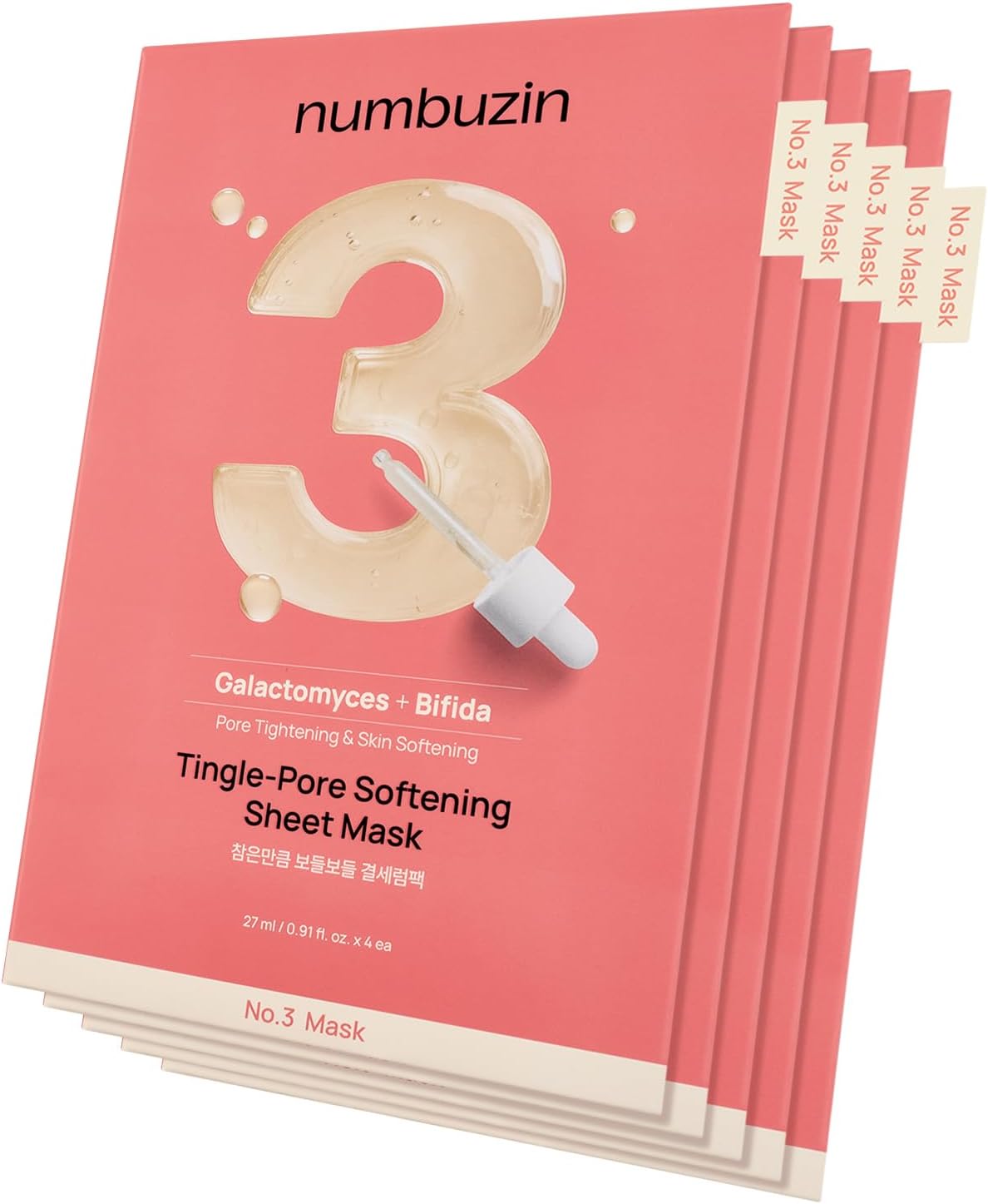 No.3 Sheet Mask | 5 Sheets | Tingle-Pore Softening Sheet Mask | Pore Minimizing, Skin Softening Face Mask with Bifidax | Hydrates, Smooths Rough, Bumpy Skin, Improves Glow | Korean Skincare