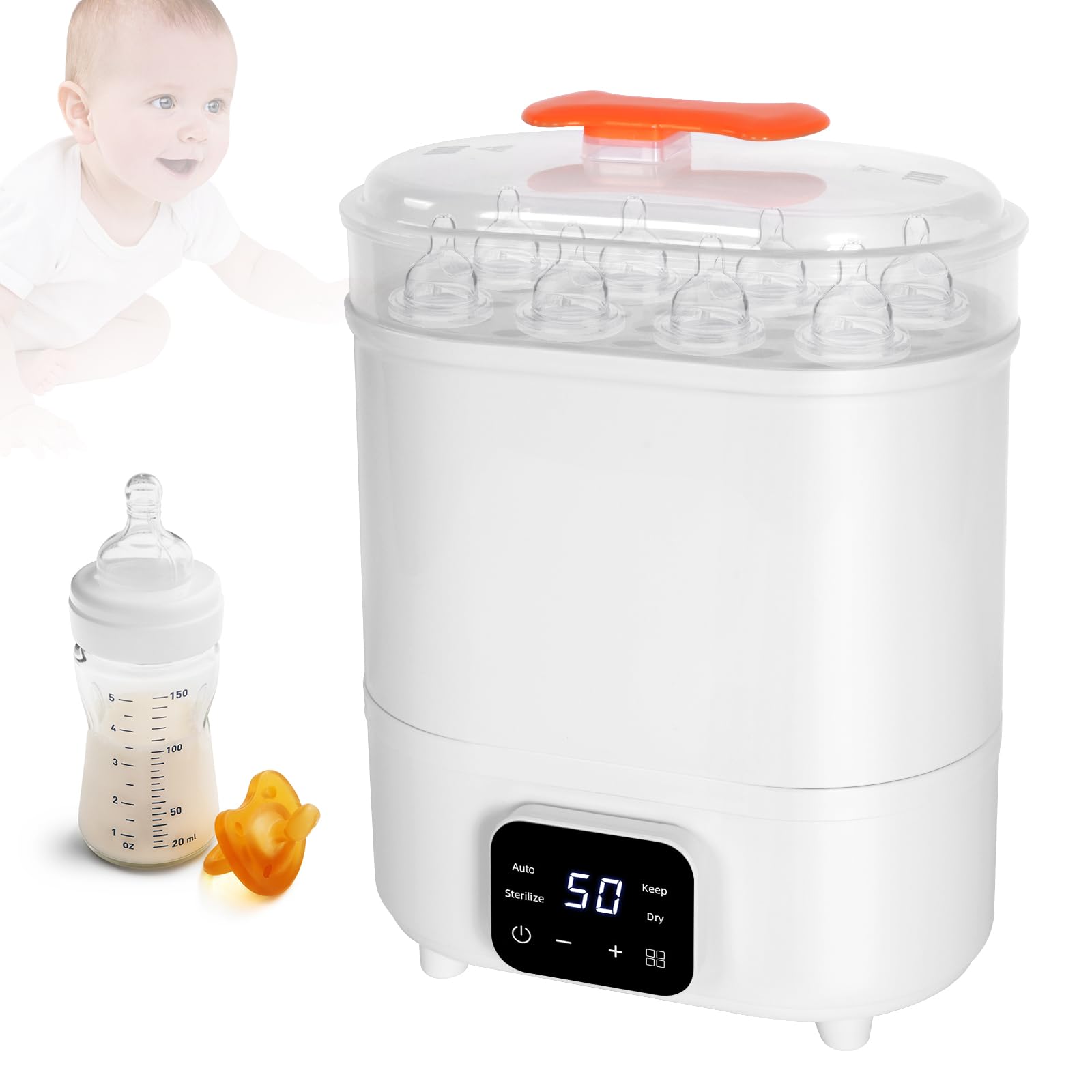 Calentador Esterilizador y Secador de Biberones, esterilizador Biberones 3 en 1 con Función Storge 72H, Calentamiento de Alimentos para Bebés con táctil Pantalla LCD y Control de Temperatura Preciso