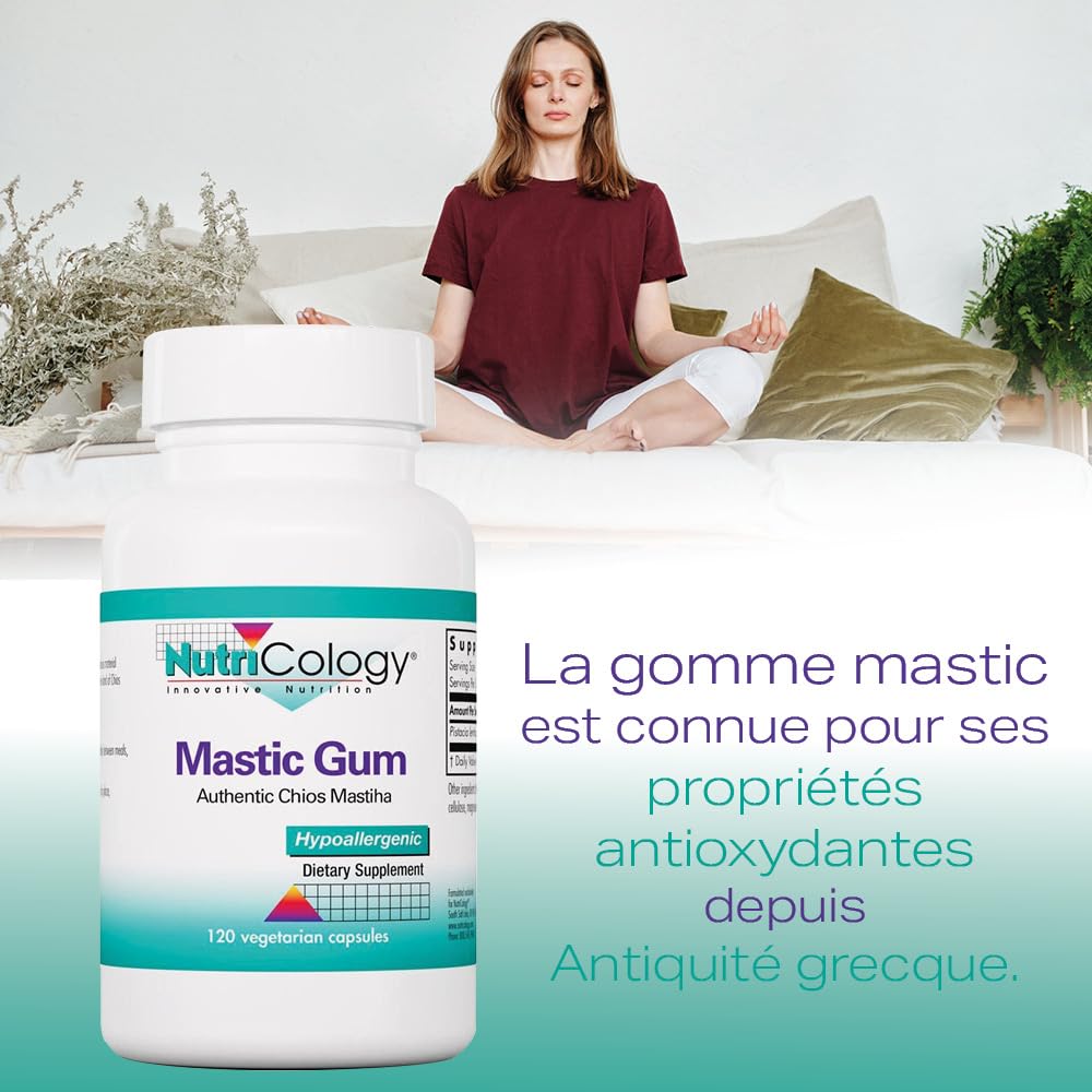Nutricology, Mastic Gum (Mastix), 500mg, 120 Capsules végétaliennes, Végétarien, Sans Gluten, Sans Soja, Sans OGM