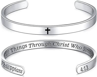 MUERDOU Inspirational Cuff Bracelet Bangle for Women Christian Bible Verse Bracelet Prayer Faith Religious Stainless Steel Bangle Gifts for Her
