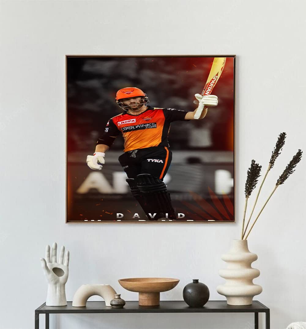 VERRE ART Printed Framed Canvas Painting for Home Decor Office Wall Studio Wall Living Room Decoration (14x14inch Wooden Floater) - David Warner Sunrises Hyderabad Poster