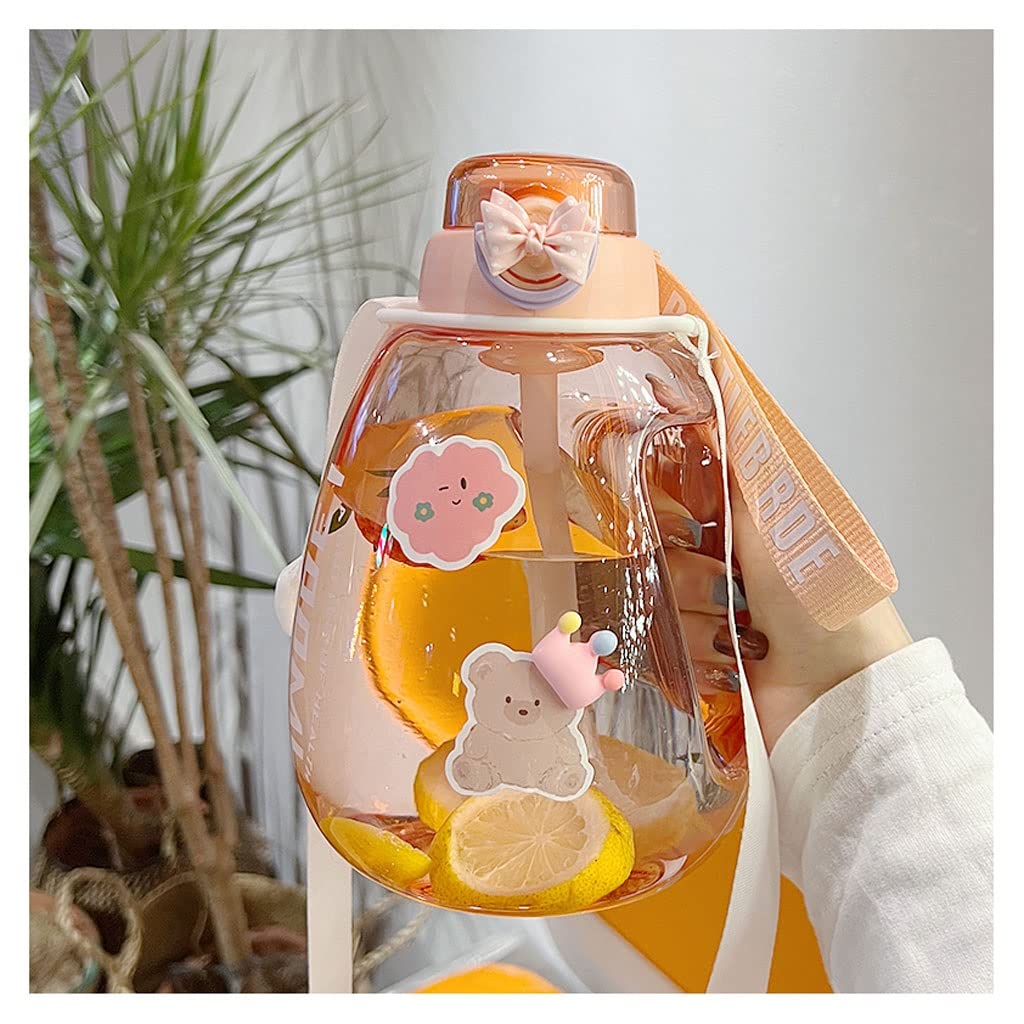 Botellín de Agua Botella de Agua Deportiva 1.3 litros Botellas de agua portátiles con pegatinas 3D Botella de hervidor linda con deportes de paja jugo a prueba de fugas taza de té taza de taza de moda