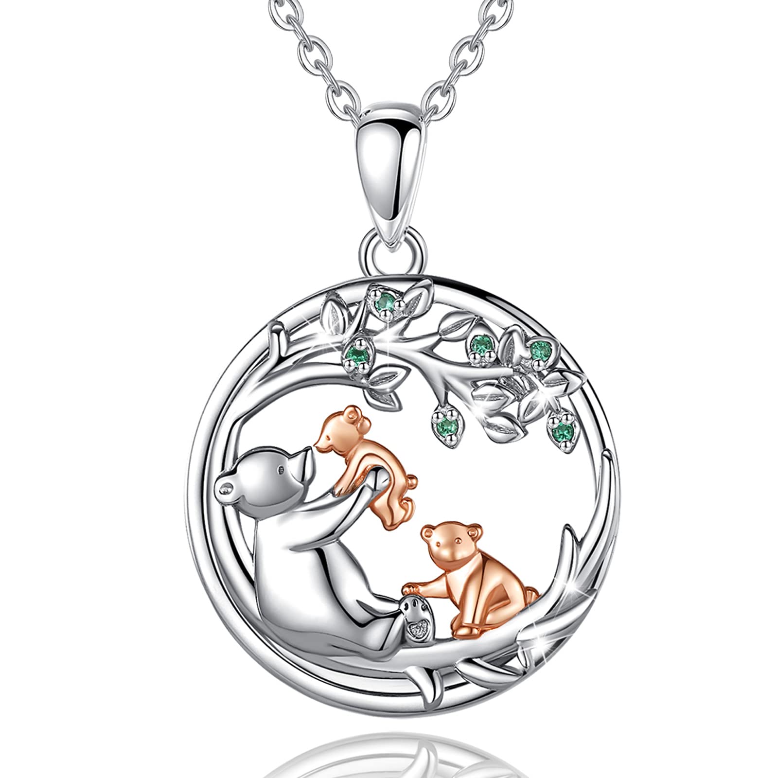 S925 Sterling Silver Animal Mama and Child Necklace for Women, Anumal Mother Neklace Jewelry Mother's Day Gift for Mom Wife, 18"