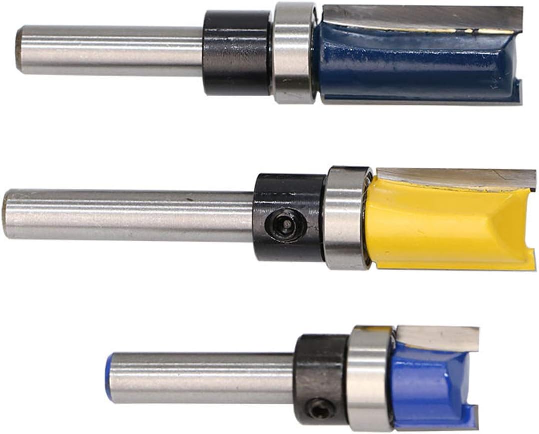3 Pcs Router Bit Set Double Straight Flute Bearing Flush Trim, 1/4" Shank Trim Bit Pattern Template Router Bit, 1/2" Diameter Top Bearing Flush Trim Bit Woodworking Milling Cutter Tool (3 Pcs)