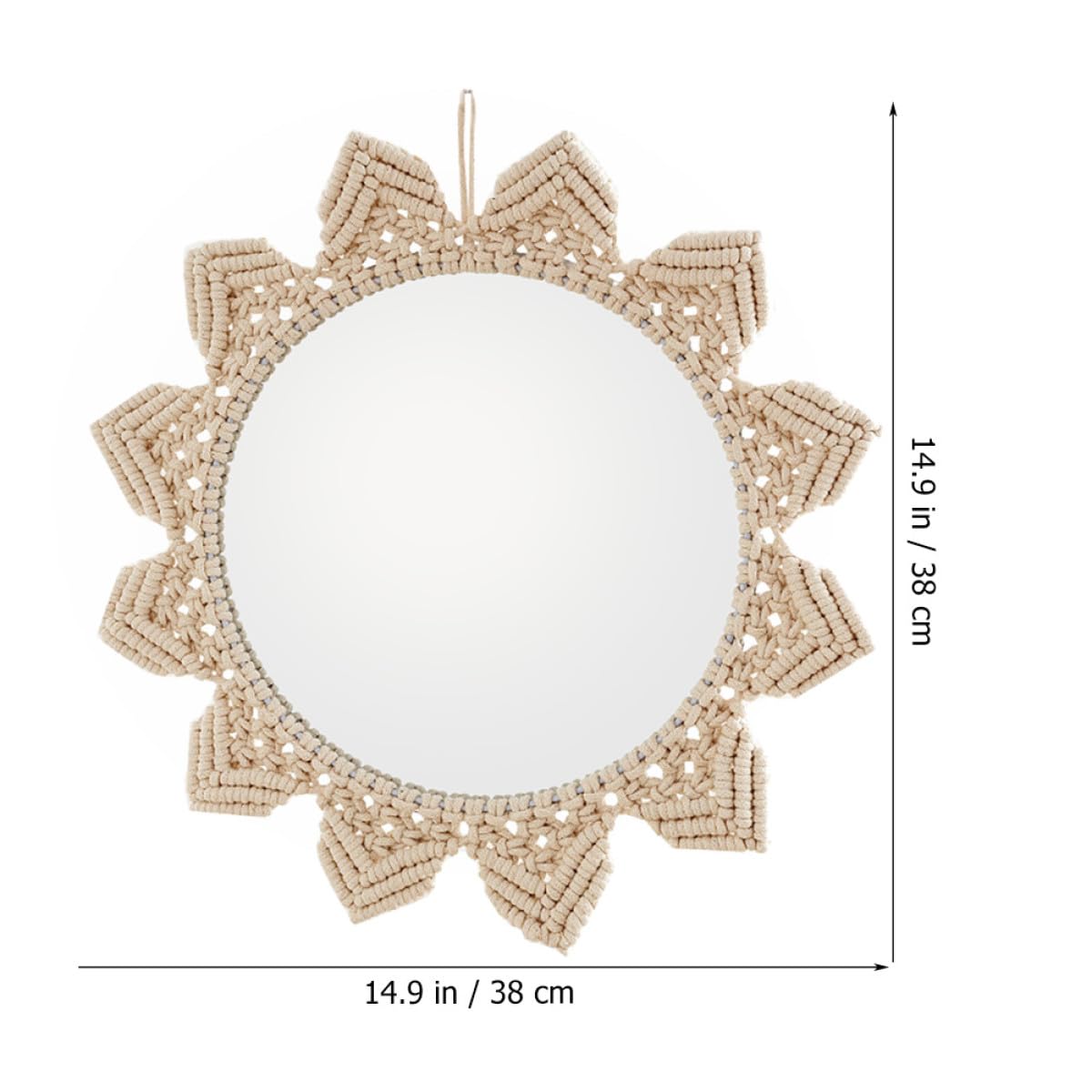 Luxshiny Runder Hängespiegel aus Baumwollseil mit Boho Stil Wanddekoration für Schlafzimmer und Hotel Kreativer Makramee Spiegel zur Wandverschönerung