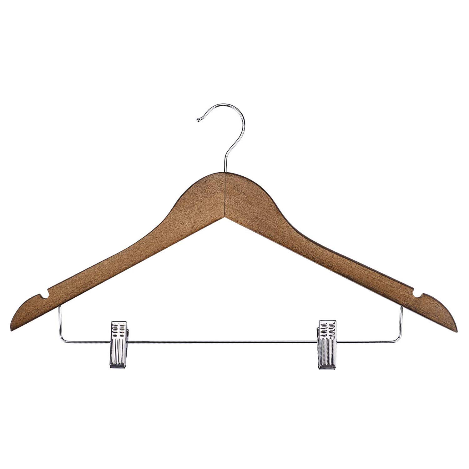 cozymood Wooden Suit Hangers 12 Pack with Adjustable Metal Clips, Premium Wooden Clothes Hanger Natural Smooth Finish, Heavy Duty Wooden Hanger for Coats, Jacket, Pants, Skirts, Trousers