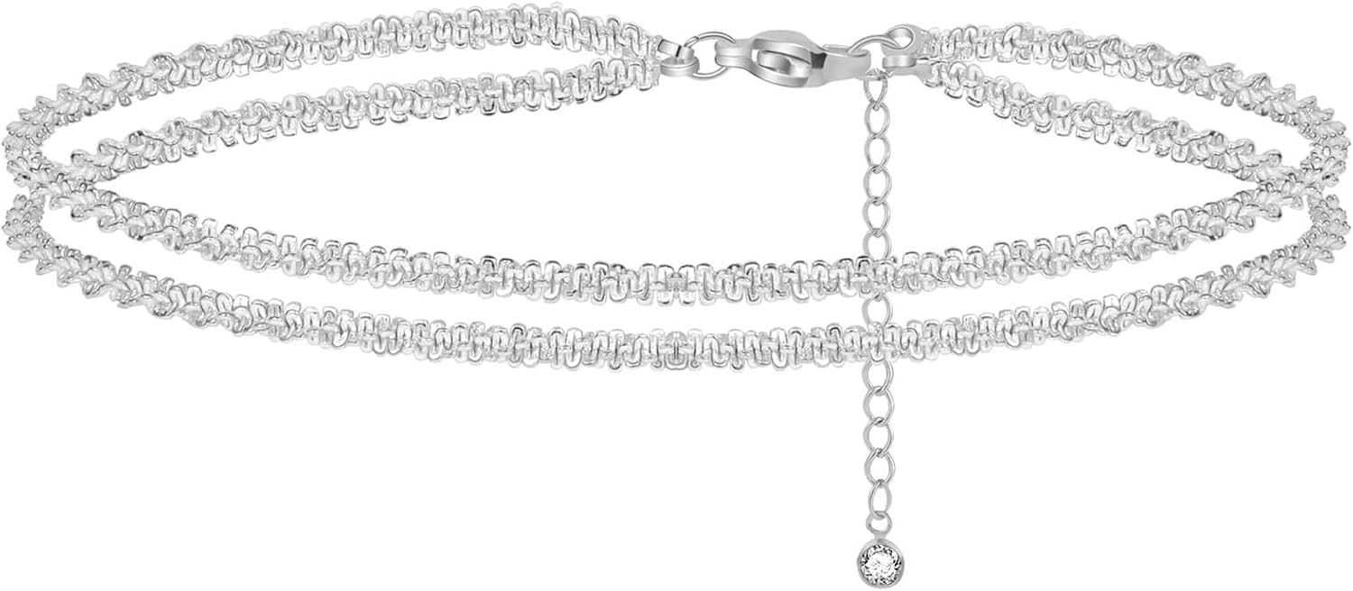 Dainty Bracelets for Women, 14k Gold Plated/Silver Layered Charms Bracelet Herringbone Satellite Beads Box Rope CZ Bracelet Adjustable Cuba Link Chain Bracelet Set Jewelry Gifts - Image 4