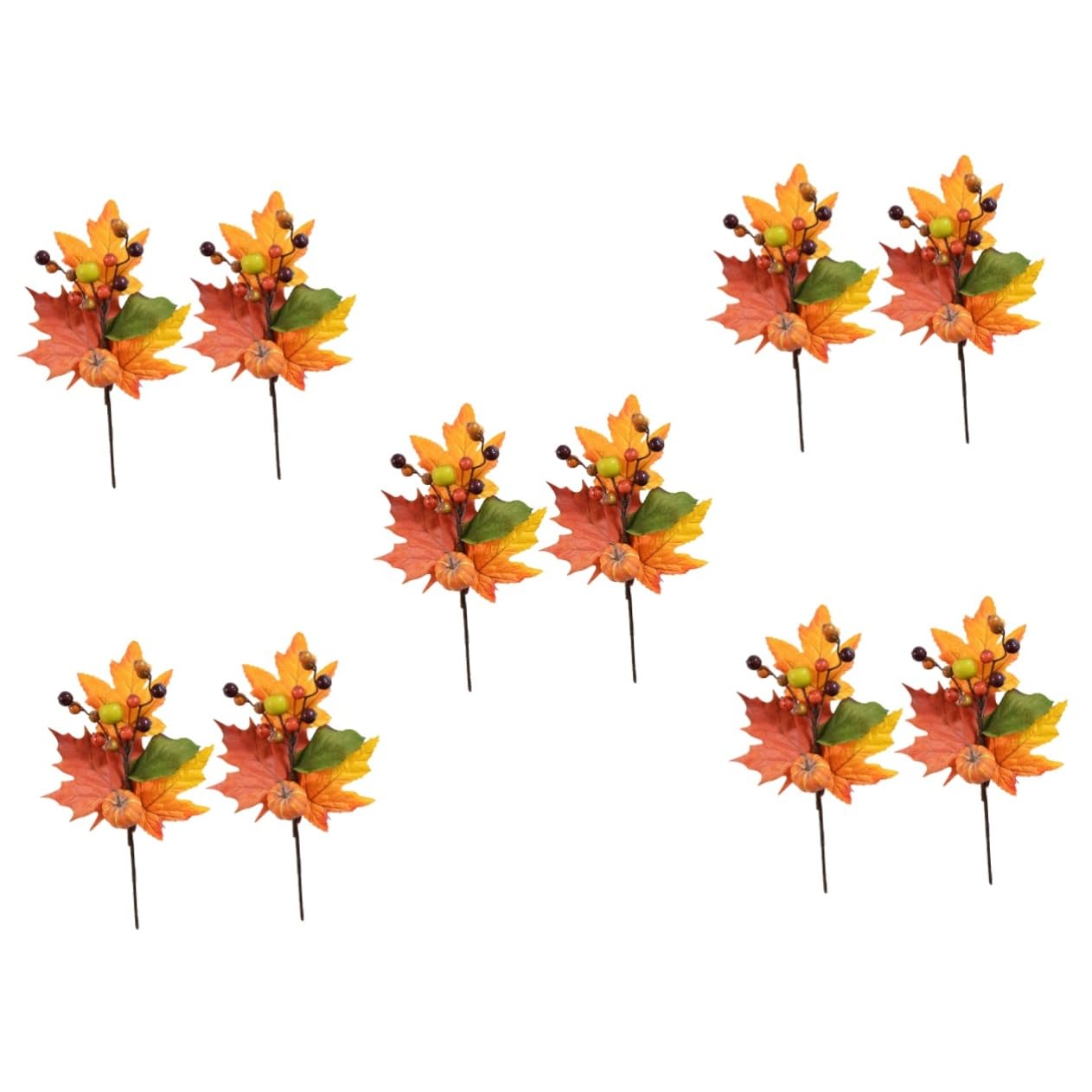 Cabilock 5 Sätze Faux-ahorn-kürbis Herbstdeko Künstliche Blüten Wand Polsterung Blattgirlande Kürbis-Picks Kürbis-ahornblätter Zweig Faux-ahornblätter-Zweig Seidenblume Orange 2 Stück * 5