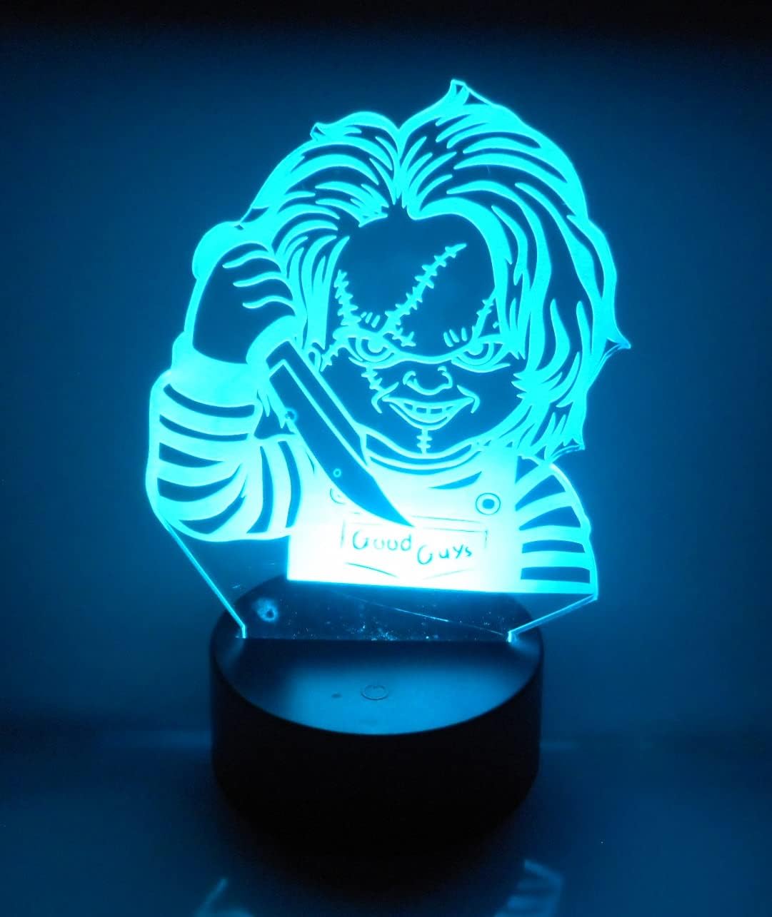 WS Designs Child's Play Classic Horror Movie Chucky Bust Laser Engraved 3D Effect Acrylic LED Desk Top Night Lamp Studio Ghibli Anime