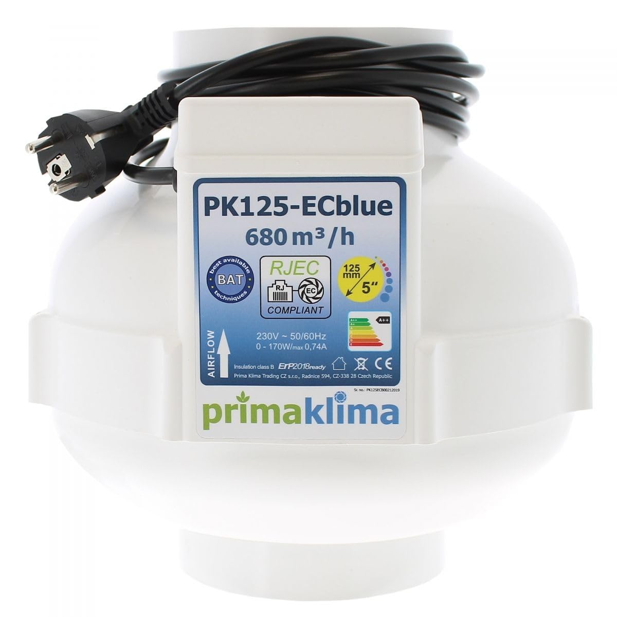 Prima Klima Ventilator Blue 680m³/h 125mm Multispeed RJEC EC