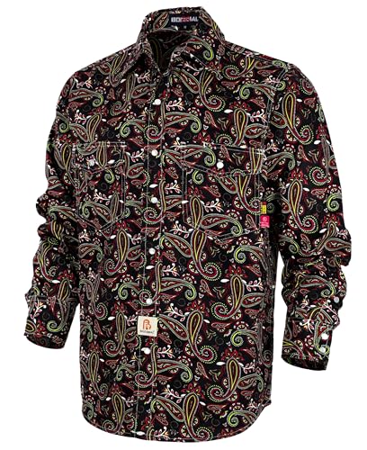 BOCOMAL FR Shirts Printed Paisley Lightweight Pearl Snaps Down Flame Resistant NFPA2112 CAT2 Work Shirt