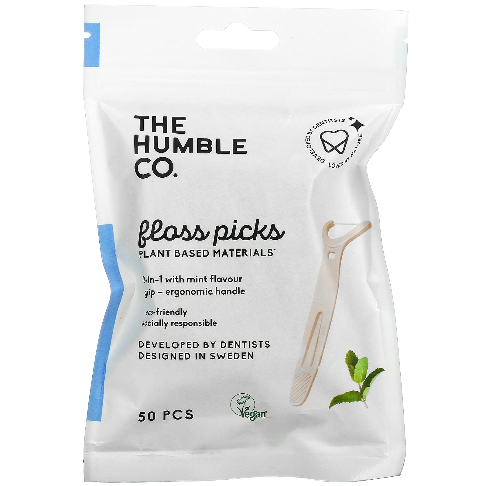 The Humble Co.2-in-1 Floss Picks, Mint, 50 Picks