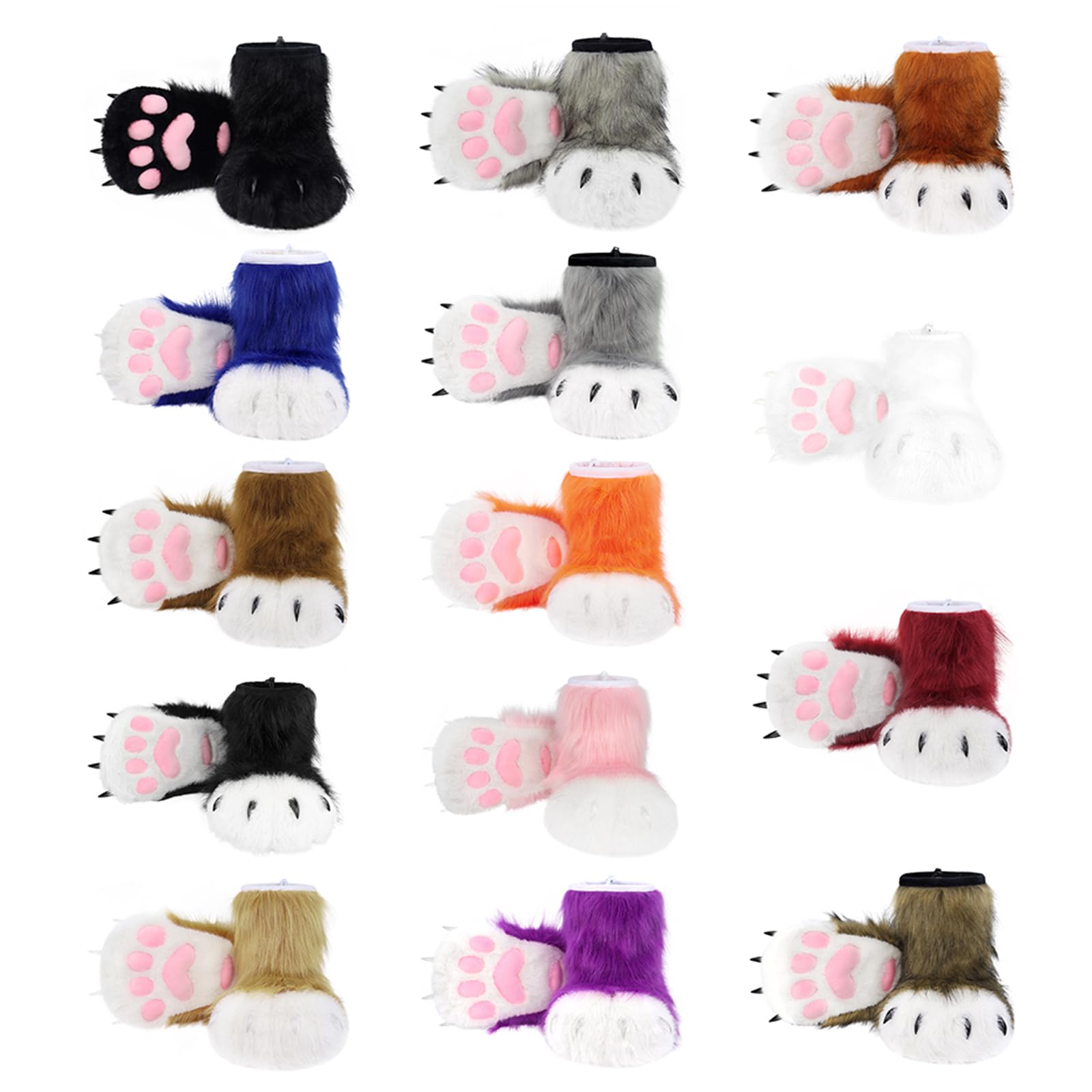 1 paio di pantofole pelose per Halloween, per cosplay, adulti, bambini, accessori per feste, gatti, lupo, cane, volpi, pelliccia, piedi, zampe, artiglio