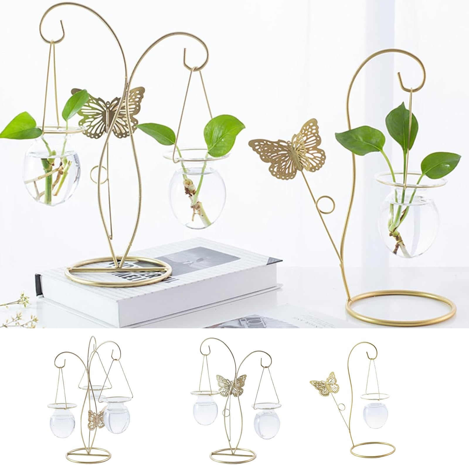 Wazony do rozmnażania roślin Zestawy do terrarium Stacje szklane Biurkowy szklany wazon powietrzny Metalowy obrotowy uchwyt do wnętrz Dom, 1/3 szt. Akcesoria do wazonów z żarówkami miłosnymi(B)