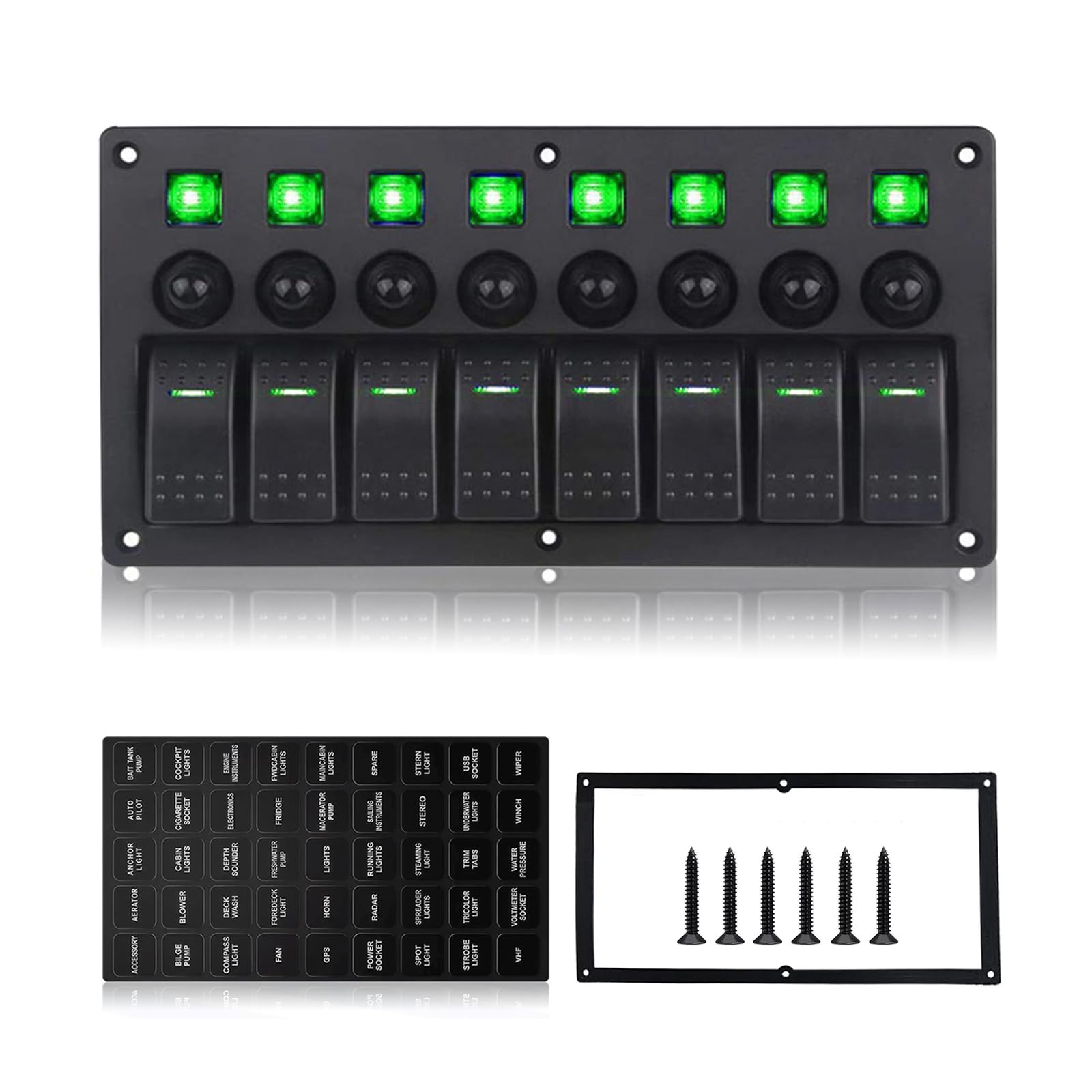 Geloo 8 Gang Pannello Interruttori a Bilanciere 12/ 24 V Interruttore a levetta Marine Barca Rocker Interruttori LED Luce ON-Off Alluminio IP65 Impermeabile per Auto, Barca, Camper