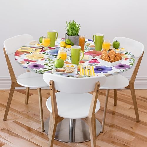 Vista 267 de Mantel redondo ajustable con borde elástico, mantel de hojas coloridas abstractas, impermeable, lavable, para mesas redondas, ideal para picnic