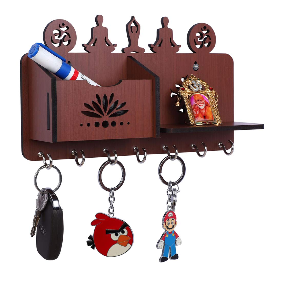 Sehaz Artworks Key Holder for Home | Key Hanger | Key Stand | Key Holders for Wall (7 Hooks, MDF Brown) - Image 3 thumbnail