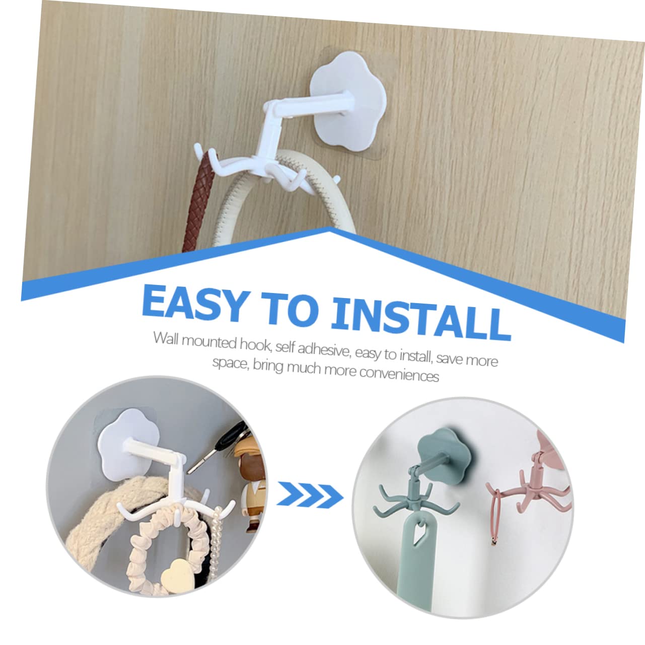 ABOOFAN 4Pcs Rotatable Hair Accessories Holder Wall Hooks for Scrunchies Hair Ropes Ties for Organizing Jewelry Hair Supplies Any