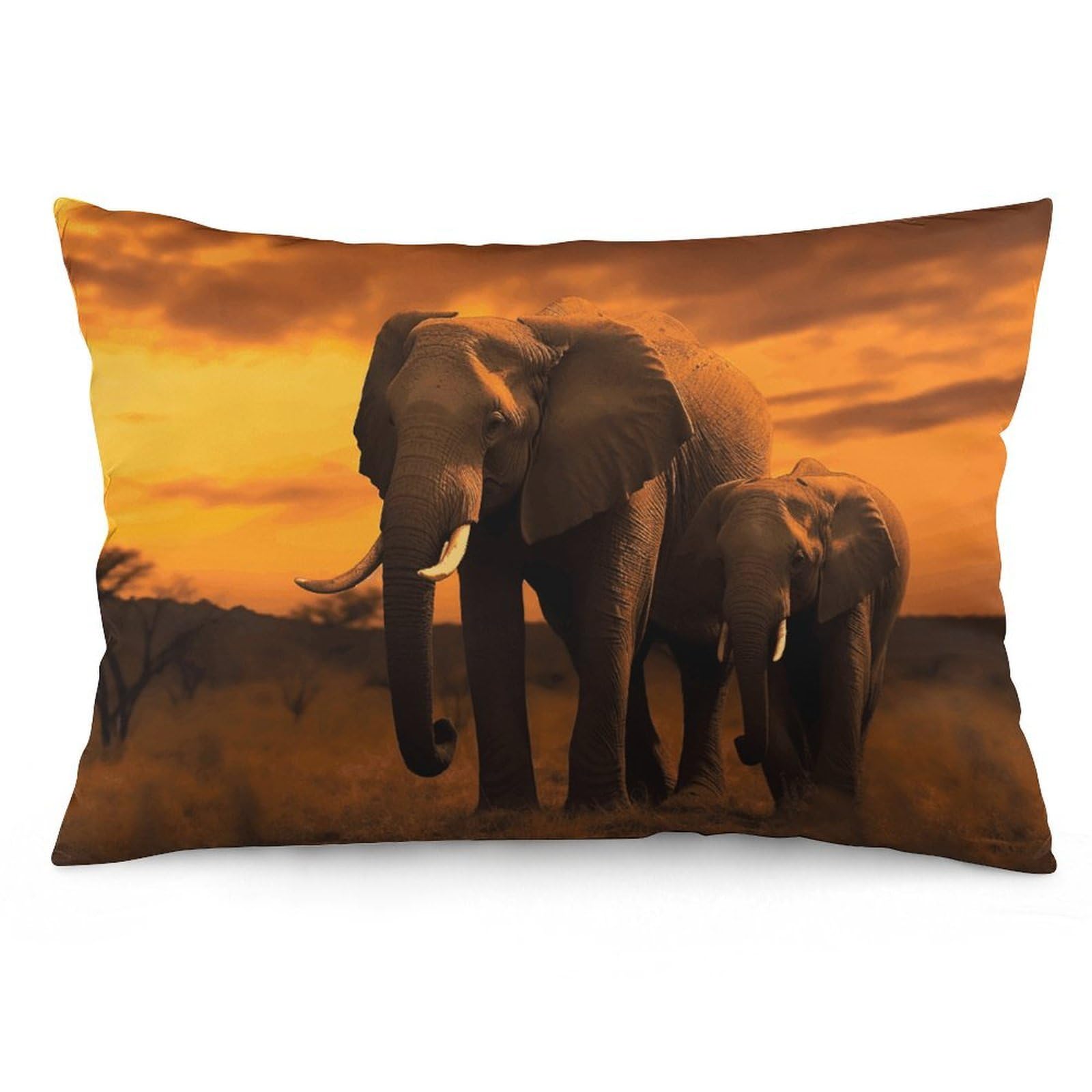 NTVOWPZO 2 Pack Decoration Throw Pillow Covers 20"x30" Pillowcases Covers Sunset Parent-Child Elephant Pillowcases Modern Farmhouse Home Decor Sofa Cushions Covers for Couch Bed Living Room