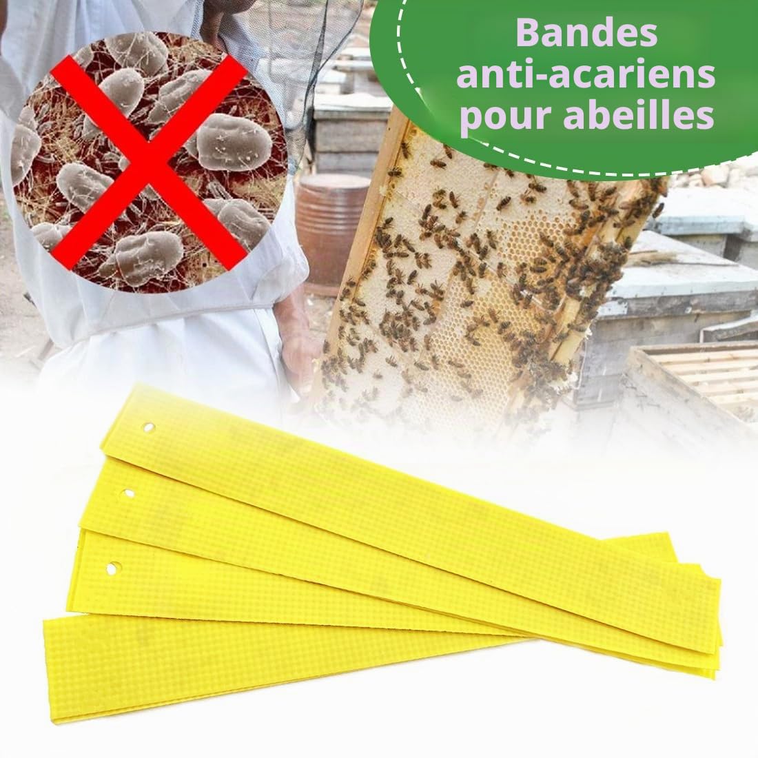 Accessoires d'apiculture,Paquet de 20 bandelettes anti-acariens, un traitement écologique pour ruches, qui contrôle efficacement les acariens.