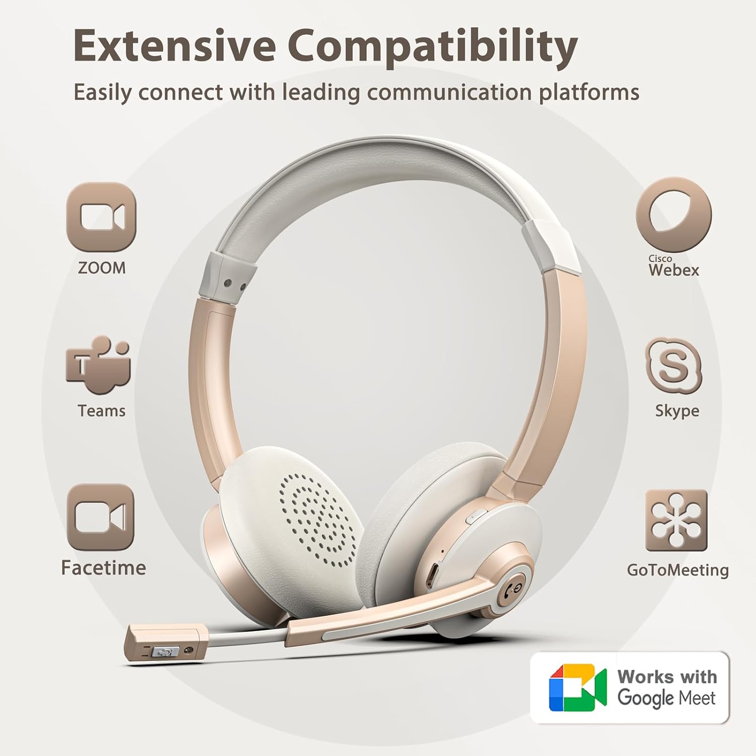 Wireless Headset with Microphone, Bluetooth Headset with Mic AI Noise Canceling & USB Dongle, Wireless Headphones with Mic Mute & Charge Dock for Work PC Computer Phone Office Teams Call