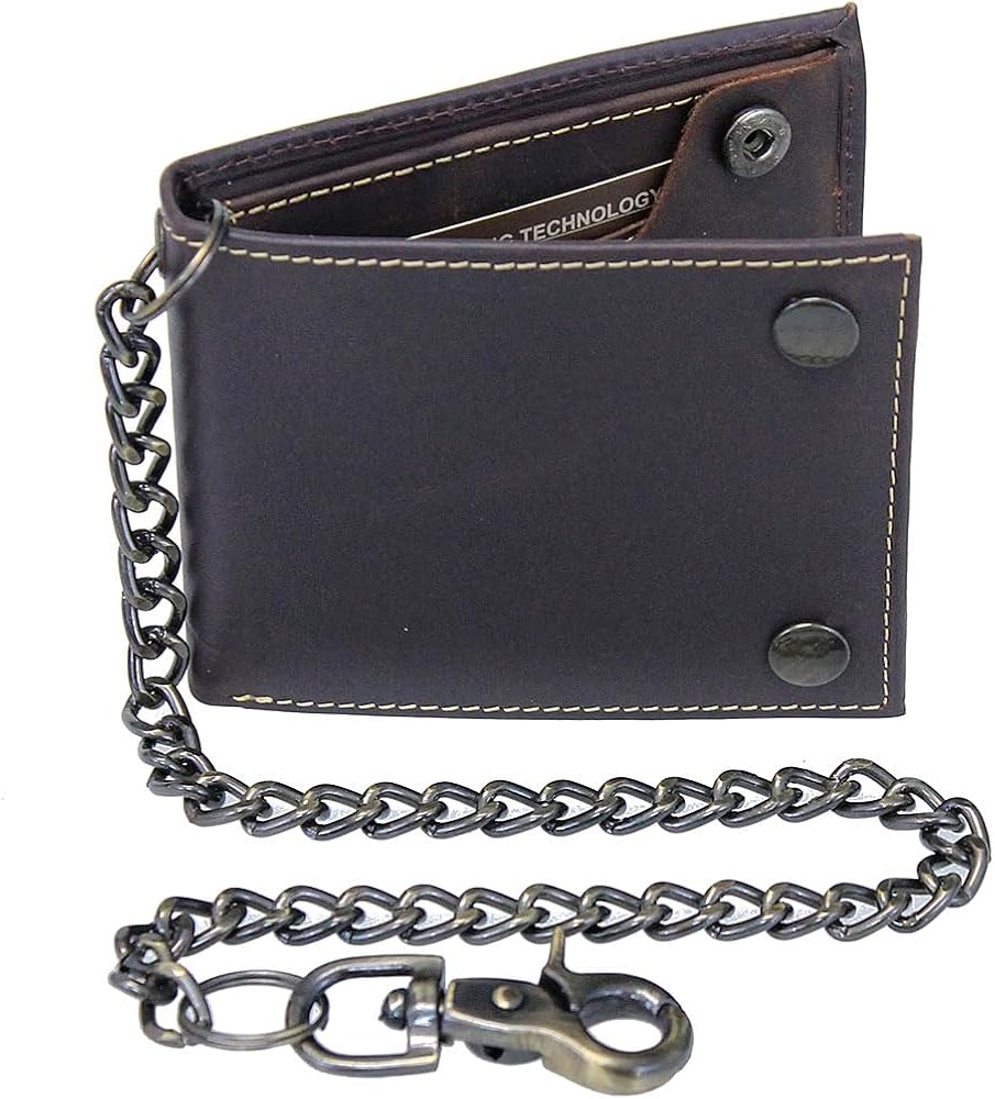 Amazon.com: RFID Oil Tanned Bifold Chain Wallet W/Snaps : Clothing