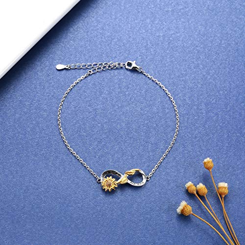 APOTIE You Are My Sunshine Sunflower Bracelet 925 Sterling Silver Infinity Flower Adjustable Jewelry Daughter Mother Gift for Women (Infinity Sunflower)4
