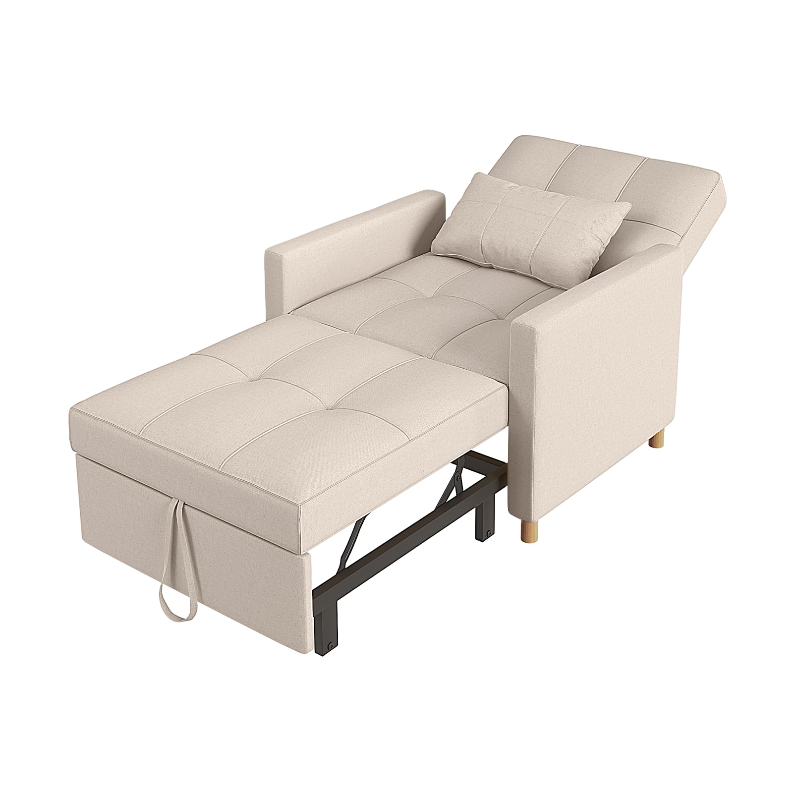 YODOLLA Pull Out Sleeper Chair Bed 80cm Single Sofa Armchair, Beige — image 1