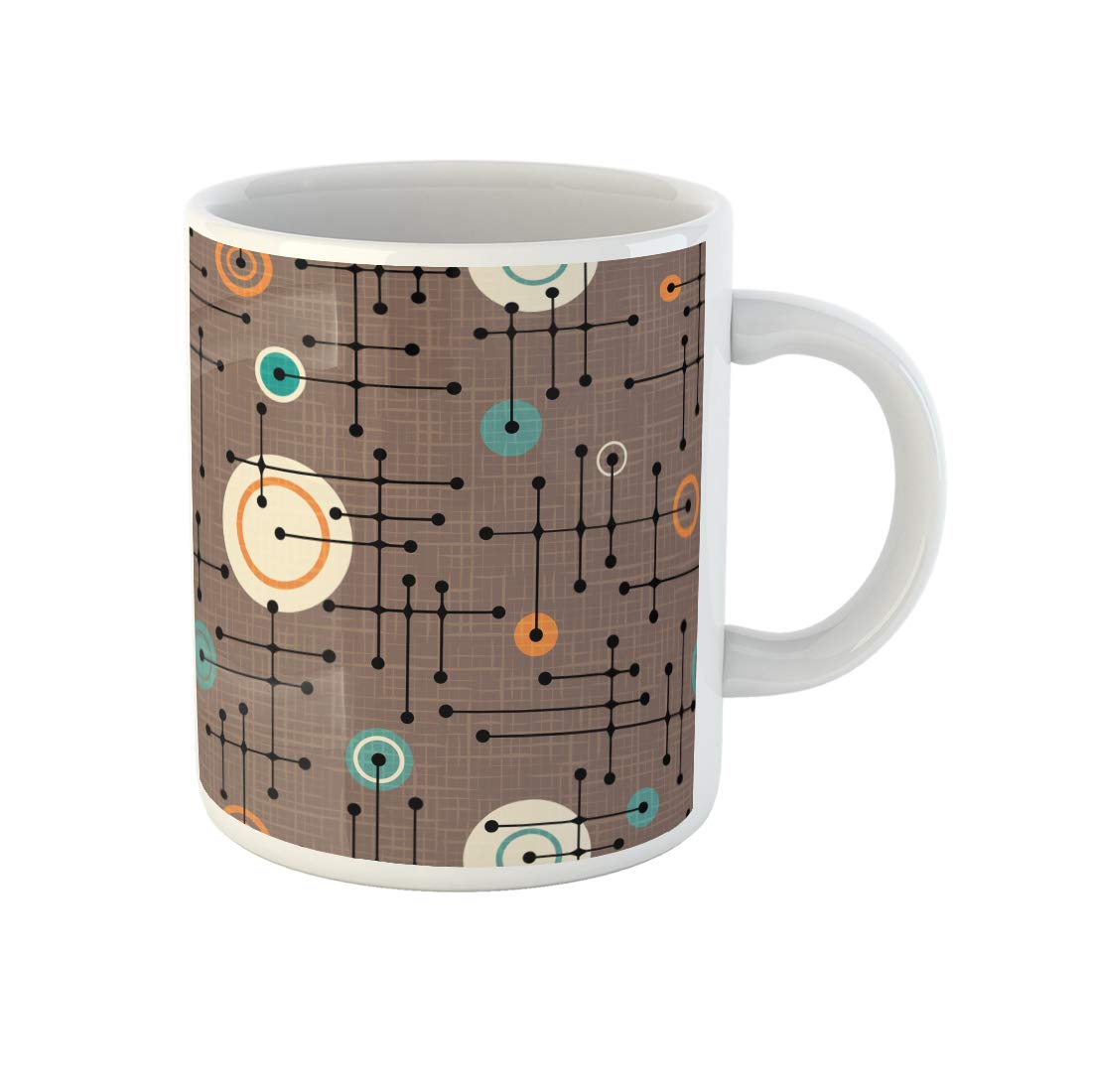 Coffee Mug Brown 1950S Retro Pattern of Lines and Circles Overlay 11 Oz Ceramic Tea Cup Mugs Best Gift Or Souvenir For Family Friends Coworkers