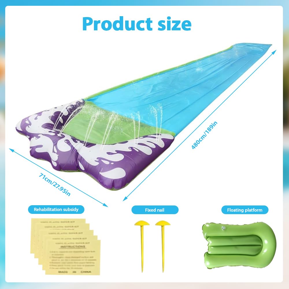 188in x 27in (480 x 70 cm) Toboggan Aquatique, Toboggan pour Pelouse Toboggan à Eau avec 1 Planches gonflables (188in x 27in (480 x 70 cm) Toboggan Aquatique)