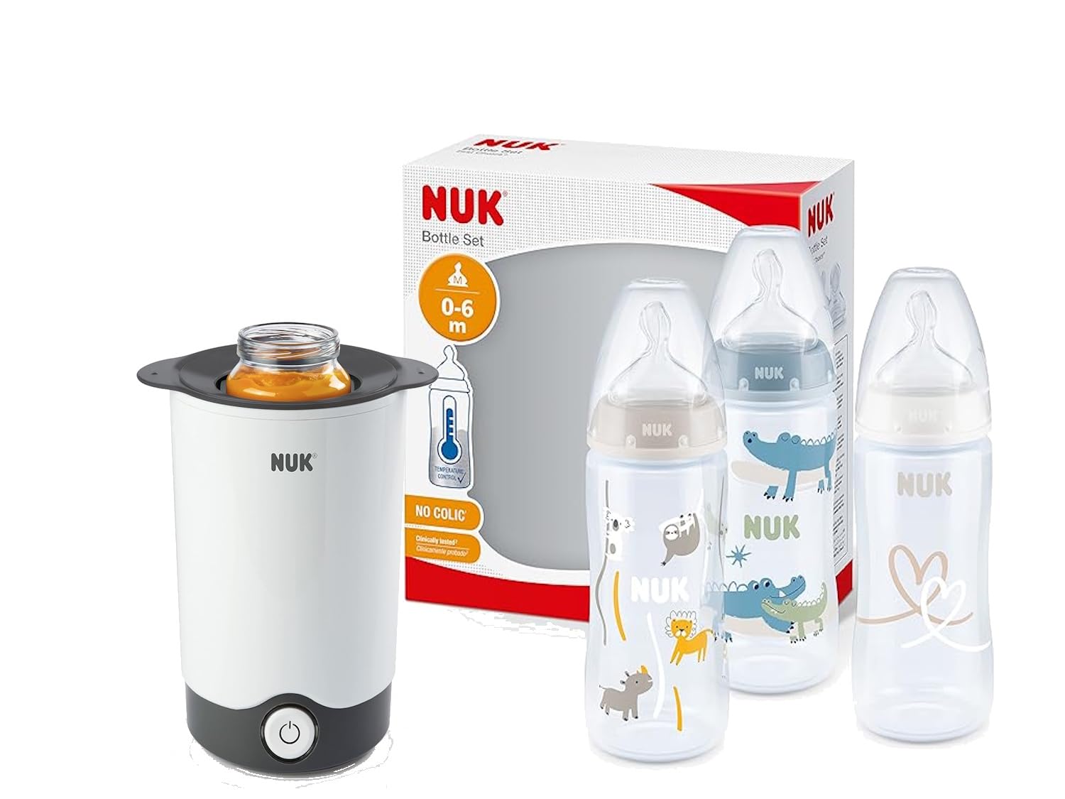 NUK Thermo Express Plus Flaschenwärmer mit EU-Stecker & 12V-Adapter – Inkl. First Choice+ 3er Set – Erwärmt Babybrei & Milch in 90 Sekunden – Mit Abschaltautomatik