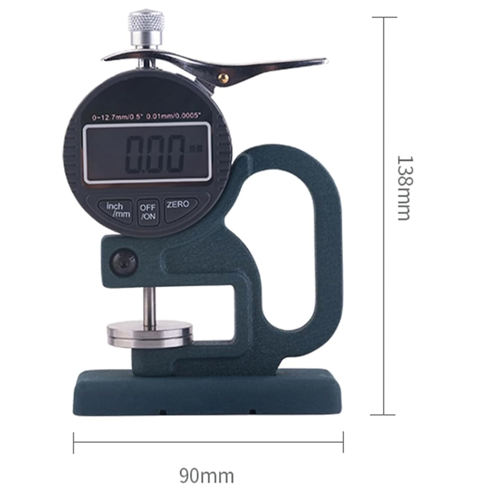 Misuratore di Spessore Digitale per Spugna, Carta e Cartone - Campo di Misura 0-12,7 mm, risoluzione 0,01 mm, Diametro della sonda 30 mm, conversione Pollici/Millimetri