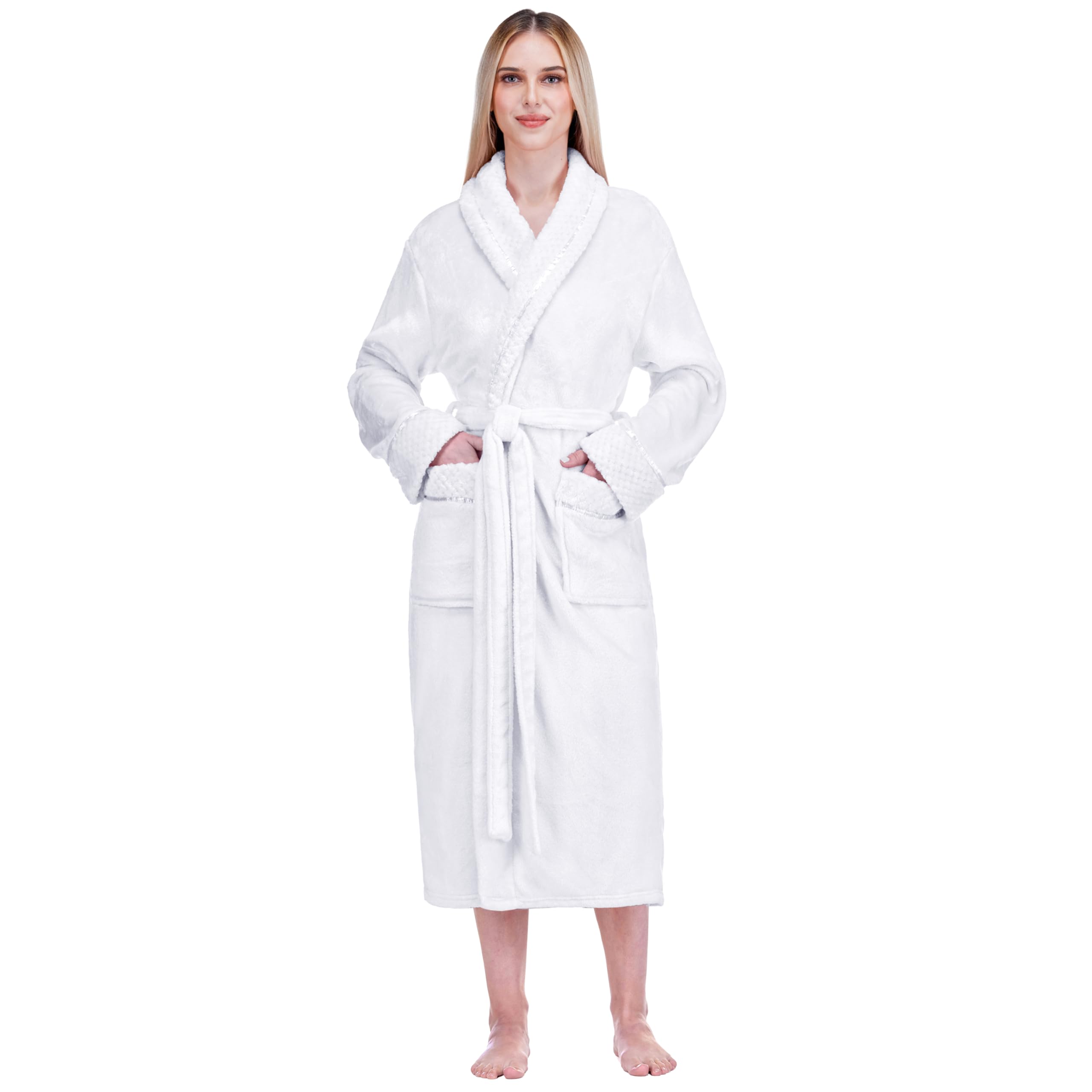 PAVILIA Soft Plush Women Fleece Robe, Cozy Warm Bathrobe, Fuzzy Female Long Spa Robe