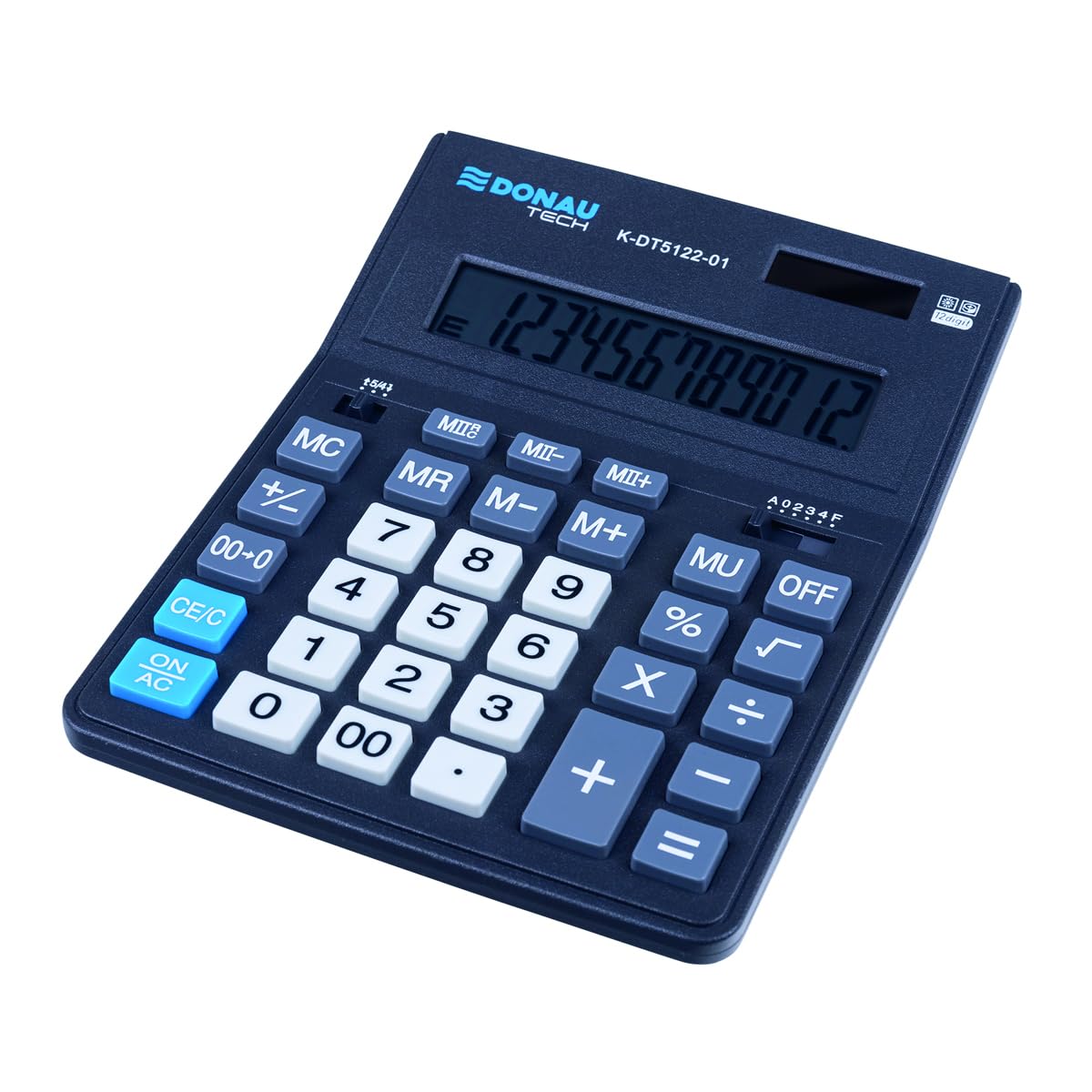 Donau Tech K-DT5122-01 Desk Calculator 12 Digit Display 201 x 155 x 35 mm Black Dual Power Solar Battery Operated Compact Design