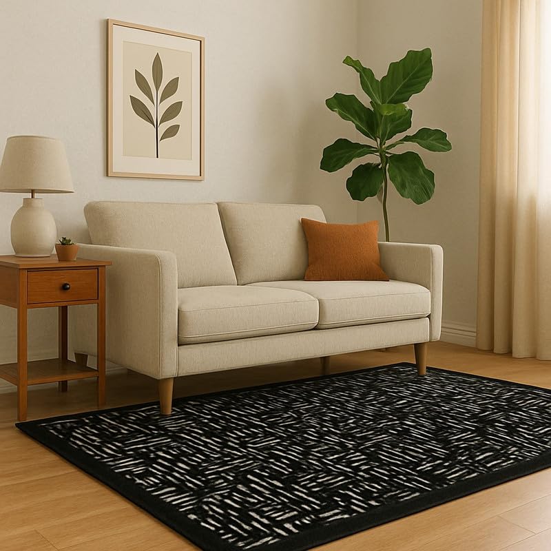 Image of Sifa Carpet Crafted with Care: Premium Hand-Tufted 100% New Zealand Wool Carpets for Area Rugs Color Black /White Size 4x6 feet (120x180cm)